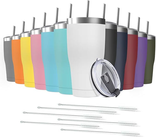 12 Pack 30oz Stainless Steel Tumblers Bulk Reusable Travel Mugs with Lid, Double Wall Powder Coated Coffe Cup for Home, Office, Outdoor Suitable for Vehicle Cup Holders - Bloomnest