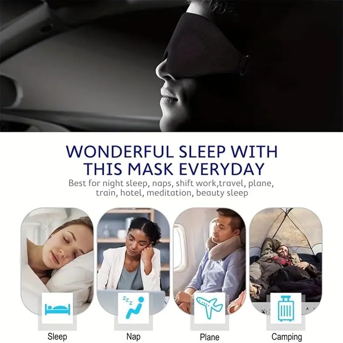 100% 6A Mulberry Silk Sleep Mask for Side Sleepers- FSA Eligible Blackout Eye Mask, Reduces Migraines & Puffy Eyes, Travel Office Airplane Use, Ideal Gift for Women & Men - Bloomnest