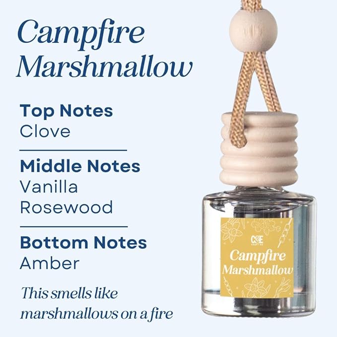 C&E Craft Co Hanging Car Air Freshener Diffuser 2 Pack, Long Lasting Fragrance Oil Car Freshener, Glass Bottle Auto Air Freshener, Made in USA (Campfire Marshmallow) - Bloomnest