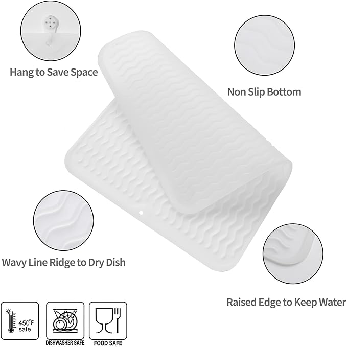 Silicone Dish Drying Mat for Multiple Usage,Easy clean,Eco-friendly,Heat-resistant Silicone Mat for Kitchen Counter or Sink,Refrigerator or drawer liner Translucent L 16 inches x 12 inches - Bloomnest