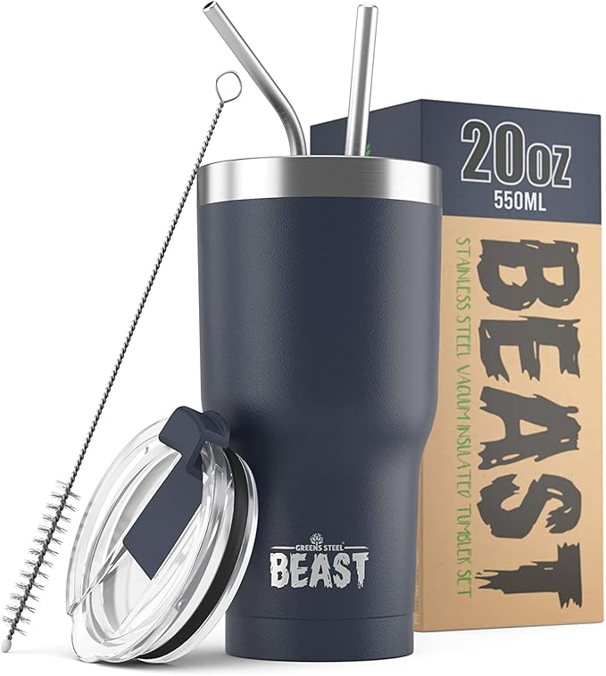 Beast 20 oz Tumbler Stainless Steel Vacuum Insulated Coffee Ice Cup Double Wall Travel Flask (Navy Blue) - Bloomnest