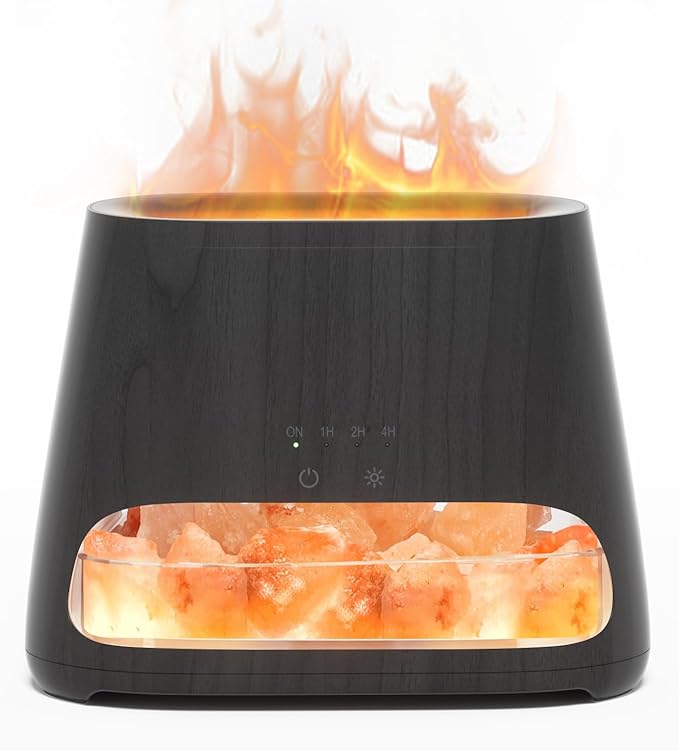 SALKING 2-in-1 Himalayan Salt Lamp & Ultrasonic Essential Oil Diffuser, Aromatherapy Diffuser Cool Mist Humidifier, Salt Therapy Lamp, Ambient Glow, 150ml (Black Wooden Grain) - Bloomnest