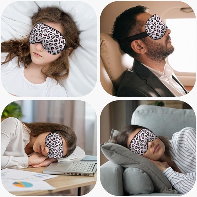 Leopard Eye Mask Sleeping Mask Pink Black Leopard Print Animal Sleep Masks Silky Soft Eye Cover for Women Men Shading Blindfold for Air Travel Sleeping - Bloomnest