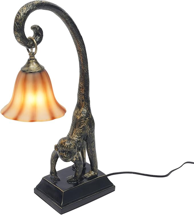 Tiffany Table Lamp Resin Bronze Monkey Lamp Vintage Animal Desk Lamp Bedside Light Easy Use for Home Decor,Living Room, Bedroom 23inch Tall Push Button Switch (Right) - Bloomnest
