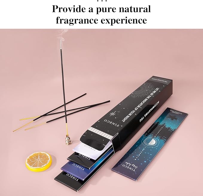 Incense Sticks Set of 100-6 Scents (Dragon's Blood, Lavender, Jasmine, Palo Santo & More) for Relaxation, Sleep & Positive Energy, Long-Lasting Aromatic Sticks (Black) YINECO