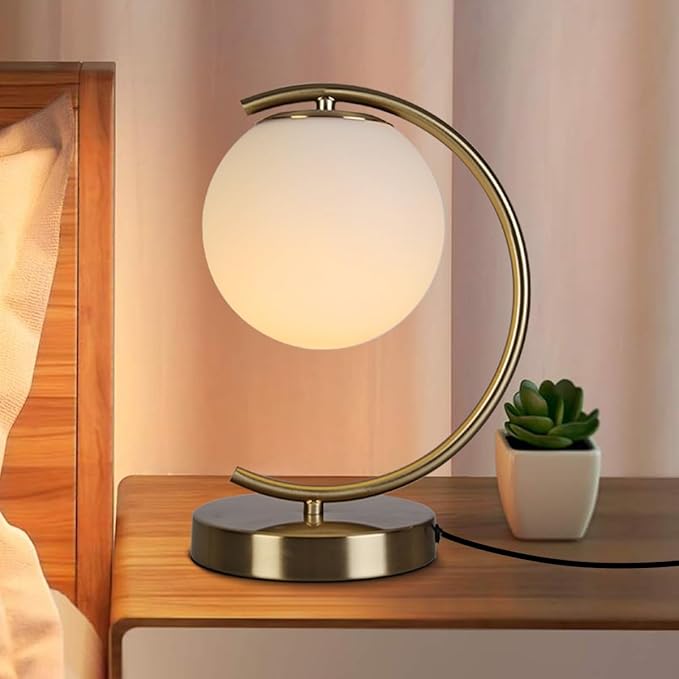 Mid Century Modern Table Lamps, Brass Globe Table Lamp,Minimalist Sphere Table Lamps for Bedroom Bedside Living Room Office Nightstand, E26 Dimmable Switch - Bloomnest