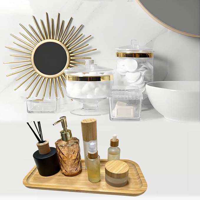 Wood Vanity Tray, Bathroom Counter Solid Bamboo Organizer, Toilet Tank Top Wooden Serving Plate for Dinner Tea Coffee (Natural Bamboo Color, 14 x 5.9 inch) - Bloomnest