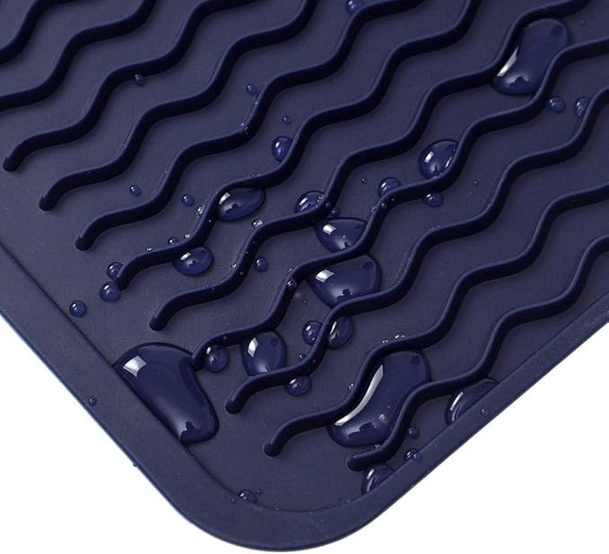 Silicone Dish Drying Mat for Multiple Usage,Easy clean,Eco-friendly,Heat-resistant Silicone Mat for Kitchen Counter or Sink,Refrigerator or drawer liner Navy Blue L 16 inches x 12 inches - Bloomnest