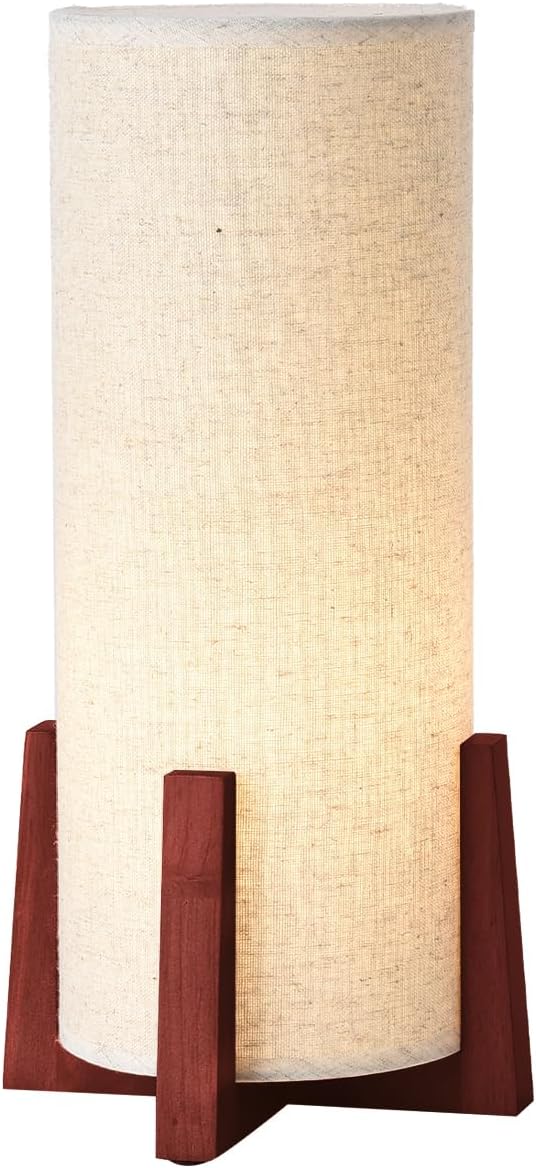 KUNJOULAM Modern Small Table Lamps, Nightstand Lamp with Linen Fabric Shade, 13.9" Cylinder Bedside Table Lamp for Bedroom, Cafe, Living Room Home Decor - Bloomnest