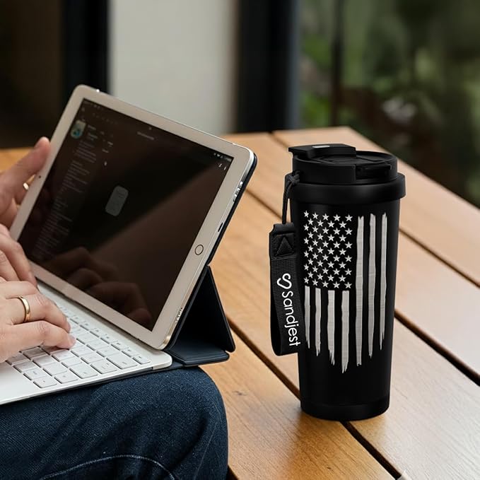 American Flag Tumbler - Stainless Steel 2-in-1 Lid Coffee Tumbler 18 oz, Patriotic Insulated Travel Mug Gift for Men Husband Dad, Birthday Christmas - Bloomnest
