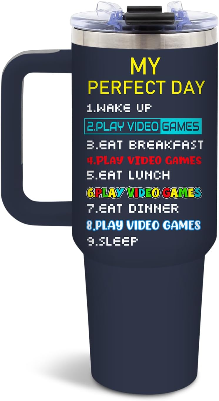 DUUV Gamer Gifts for Men, Video Game Tumbler 40 Oz with Handle and Straws, Gaming Gifts for Kids Teen Boys Son Adults Dad Husband, Christmas Thanksgiving Birthday Gift for Gamers, Gaming Mugs, 1PCS