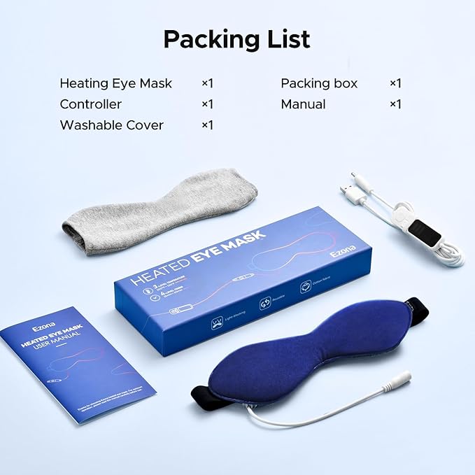 Ezona Heated Eye Mask, Warm Eye Compress Mask for Dry Eyes, USB Electric Eye Heating Pad with Temperature & Timer Control, Dry Eye Mask for Blepharitis, Sinus Migraine (Indigo) - Bloomnest
