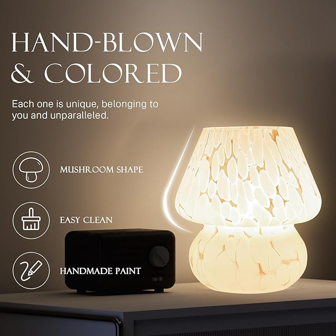 Mushroom Lamp Small Table Lamp for Bedroom, Bedside Lamps for Nightstand, Mushroom Decor Cute Mini Modern Mid Century Lamps, Aesthetic Home Living Room Decor(White) - Bloomnest
