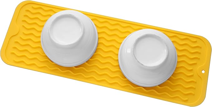 Silicone Dish Drying Mat for Multiple Usage,Easy clean,Eco-friendly,Heat-resistant Silicone Mat for Kitchen Counter,Sink,Bar,Bottle,or Cup Yellow M 17 inches x 6 inches - Bloomnest
