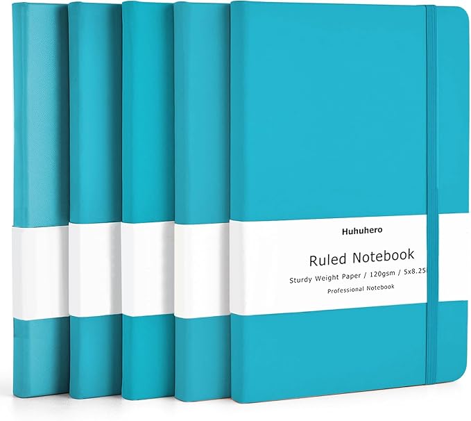 Huhuhero Notebooks Journal, Ruled Notebook, Premium Thick Paper Lined Journal, Black Hardcover Notebook for Office Home School Business Writing Note Taking Journaling, 5"×8.25" (5, Teal) - Bloomnest