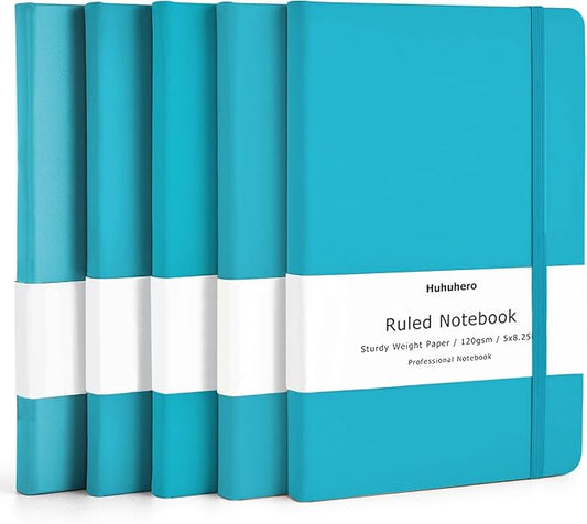 Huhuhero Notebooks Journal, Ruled Notebook, Premium Thick Paper Lined Journal, Black Hardcover Notebook for Office Home School Business Writing Note Taking Journaling, 5"×8.25" (5, Teal) - Bloomnest