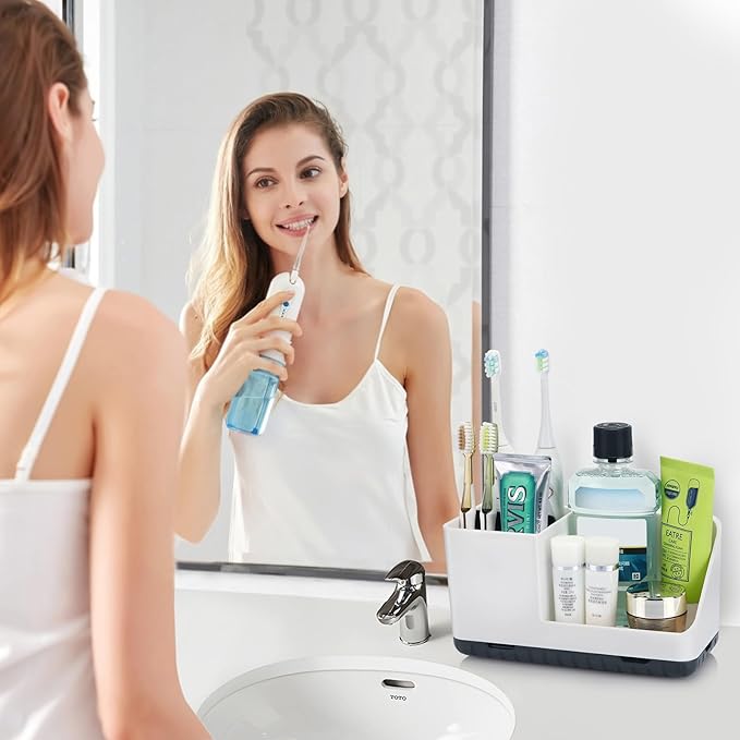 Bathroom Counter Organizer, Bathroom Organizers and Storage, Detachable Toothbrush Holders for Bathroom Vanity Sink Organizer (White) - Bloomnest