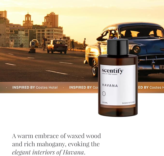 Scentify Havana Aroma Oil Refill Scent for Oil Diffusers - Oak Moss, Rum, Paprika, Mahogany Scents - Luxurious Relaxing Aromatherapy Diffuser Fragrance 100ml, 3.38 oz Scentify