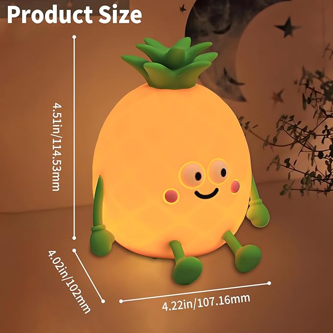 Cute Small Pineapple Fun Night Light - Dimmable RGB Touch Control Lamp, USB Rechargeable, Idea for Home, Office, and Gift - Bloomnest