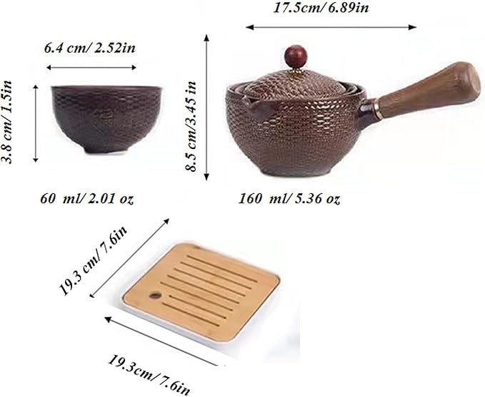 Ceramic Portable Travel Tea Set, Chinese Kungfu Tea Set with 360 Rotation Teapot and Infuser, 4 Tea Cups, Tea Tray And Travel Bag (Carved Dragon)