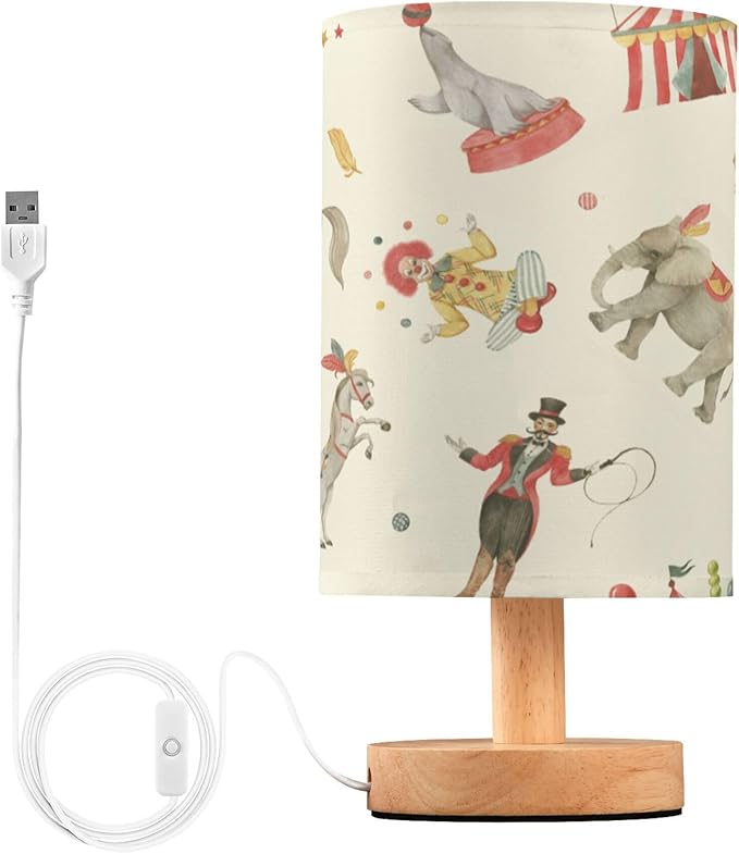 Circus Animals Clown LED Table Lamp with USB Port Night Light Bedroom Lamps for Nightstand Living Room Dorm Home Office Desk - Bloomnest