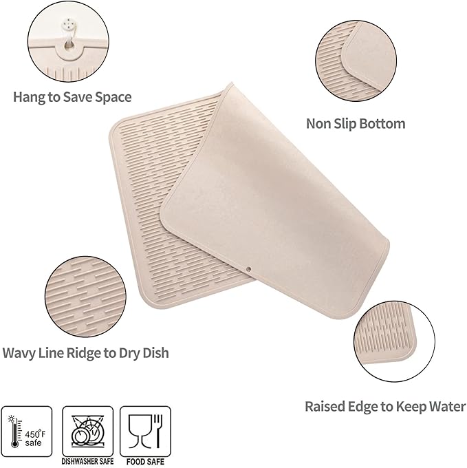 Silicone Dish Drying Mat for Multiple Usage,Easy clean,Eco-friendly,Heat-resistant Silicone Mat for Kitchen Counter or Sink,Refrigerator or Drawer Liner Tapioca 4XL 32 inches x 18 inches - Bloomnest