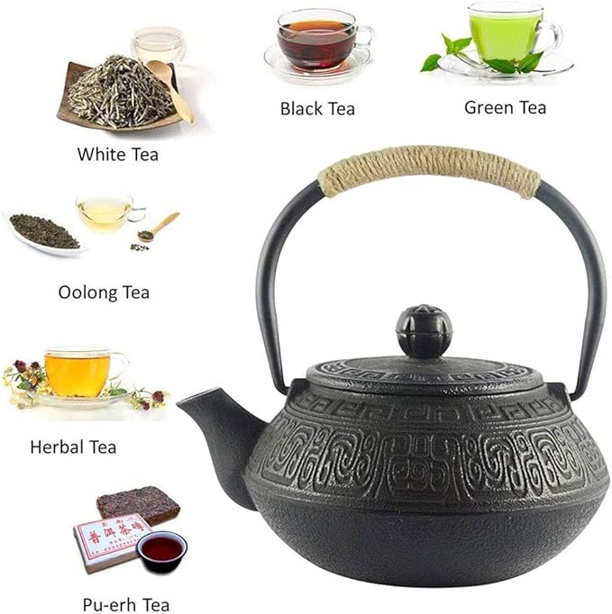 Japanese Tetsubin Cast Iron Kettle, Cast Iron Teapot with Stainless Steel Infuser for Loose Leaf Tea, Ancient pattern 600ml/20oz
