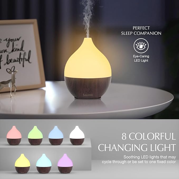 SALKING Essential Oil Diffuser (Set of 2 Dark), 100ml Small Ultrasonic Aromatherapy Diffuser for Essential Oils, Auto Shut-Off, Cool Mist Humidifier with Warm White Light, for Office Home - Bloomnest