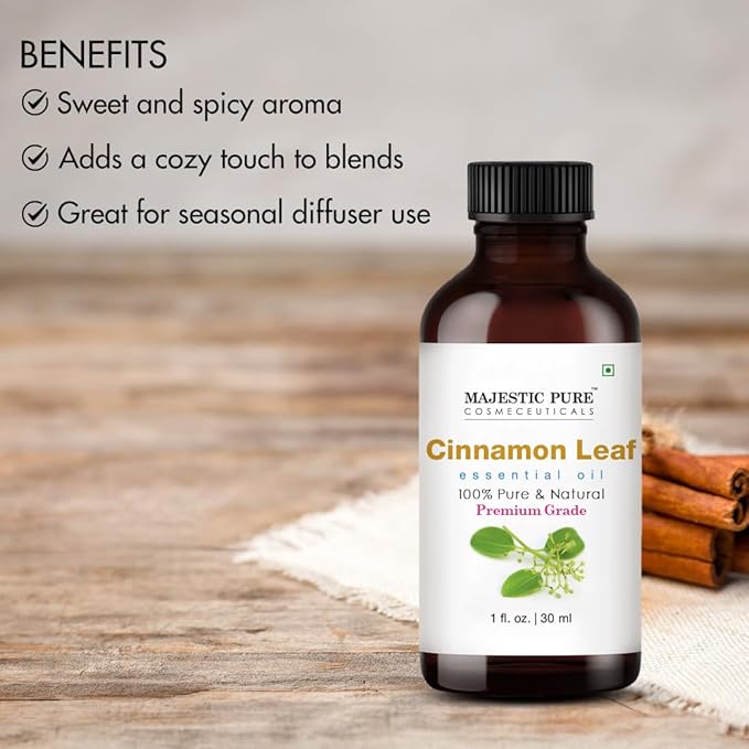 Majestic Pure Cinnamon Essential Oil with Glass Dropper - 1 Fl Oz - 100% Pure and Natural Cinnamon Oil - Premium Grade Essential Oils for Diffuser, Aromatherapy, Soap and Candle Making - Bloomnest