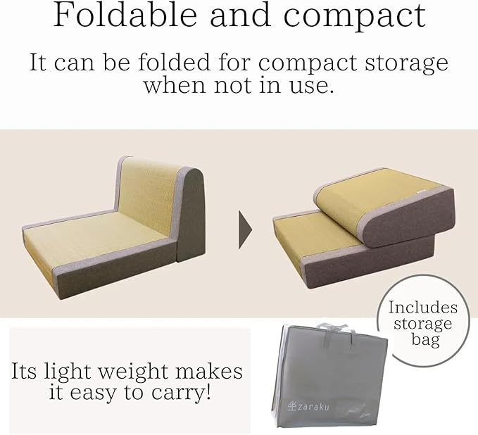 BJDesign Foldable Igusa Tatami Floor Chair - Zen Meditation Cushion and Seat, Dual-Purpose, Eco-Friendly, Handmade with Natural Materials, Easy to Store - Versatile Seating for Adults and Kids