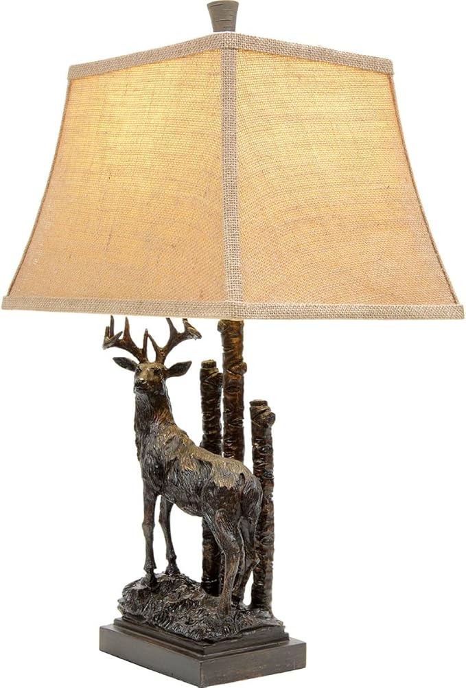 BLACK FOREST DECOR Bronze Deer Table Lamp - Rustic Lodge Desk Lamp for Cabin or Living Room - Bloomnest