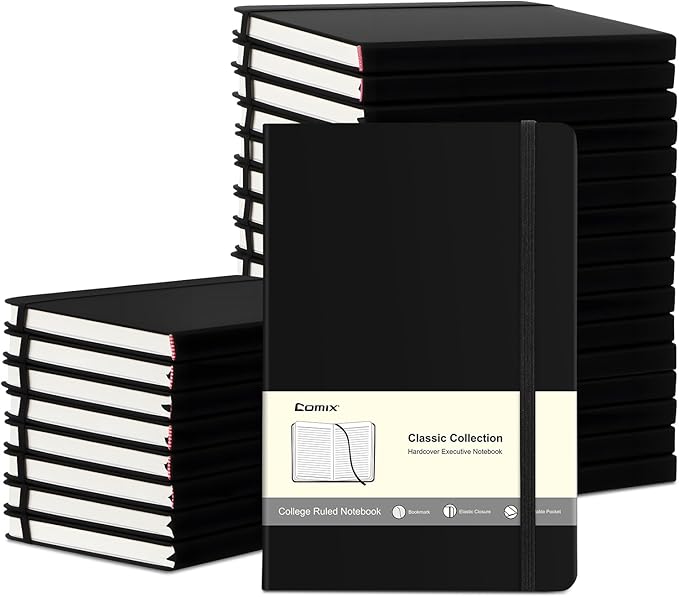 COMIX 24 Pack Lined Journal Notebooks for Work, 240 Pages, Medium 5.5" x 8.3", A5 Hardcover Journaling Notebooks for Business School Office, Notebooks for Notes-Taking Writing - Bloomnest