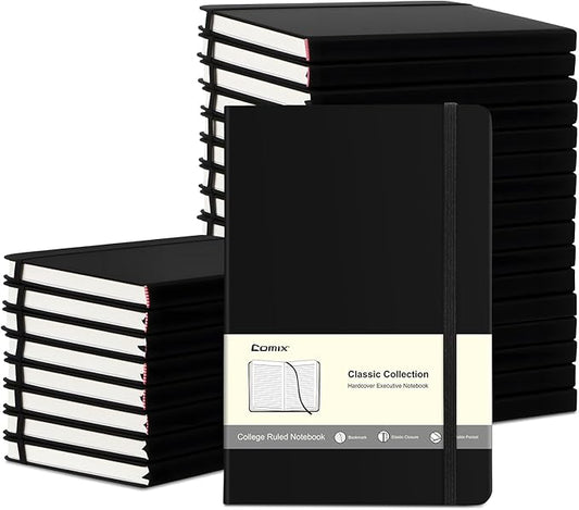 COMIX 24 Pack Lined Journal Notebooks for Work, 240 Pages, Medium 5.5" x 8.3", A5 Hardcover Journaling Notebooks for Business School Office, Notebooks for Notes-Taking Writing - Bloomnest