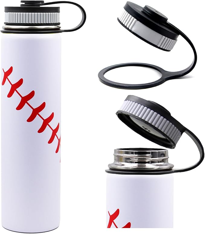 25 oz Baseball Water Bottle, Sports Flask Metal Travel Tumbler with 2 Lids, Stainless Steel Double Wall Vacuum Insulated Leak Proof Thermo Water Bottles, Baseball Accessories Gifts for Mom Boys Girls - Bloomnest