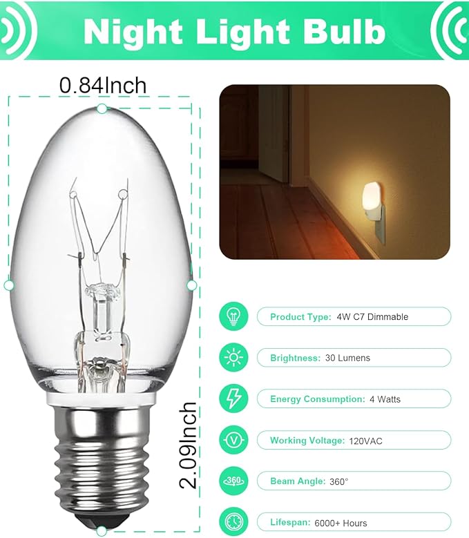4 Watt Night Light Bulbs, Replacement Bulbs for Nightlight Salt Lamp Wax Warmers - Bloomnest