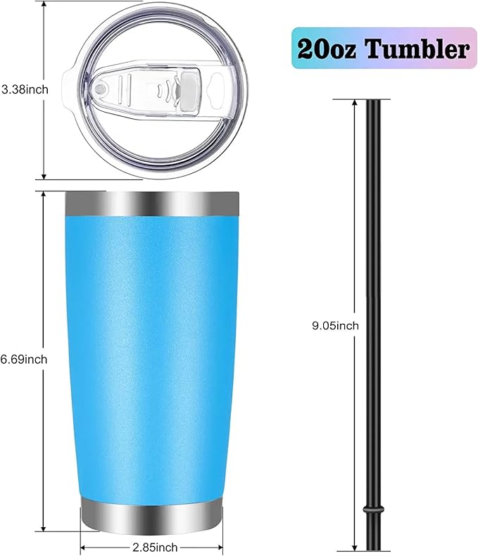 VEGOND 20oz Tumbler with Lid and Straw Stainless Steel Tumbler Cup Bulk Vacuum Insulated Double Wall Travel Coffee Mug Powder Coated Coffee Cup(Sky Blue 12 Pack - Bloomnest