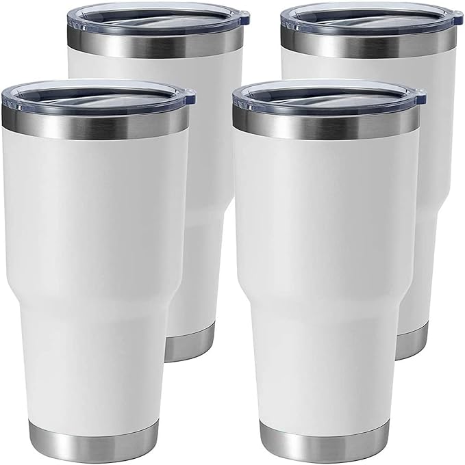 HASLE OUTFITTERS 30oz Stainless Steel Tumbler, Double Wall Vacuum Insulated Travel Mug Tumbler, Durable Insulated Coffee Mug, Gift Box Set (White, 4)