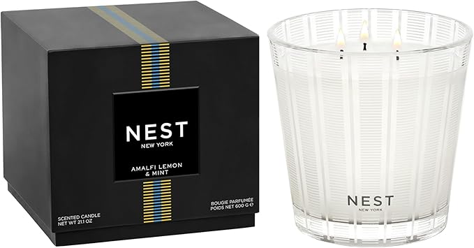 NEST New York Scented 3-Wick Candle, Amalfi Lemon & Mint - 21.2 oz - Up to 100-Hour Burn Time - Reusable Glass Vessel - Bloomnest