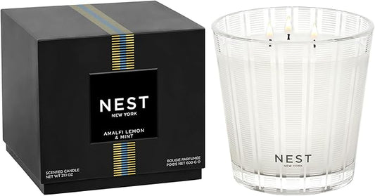 NEST New York Scented 3-Wick Candle, Amalfi Lemon & Mint - 21.2 oz - Up to 100-Hour Burn Time - Reusable Glass Vessel - Bloomnest