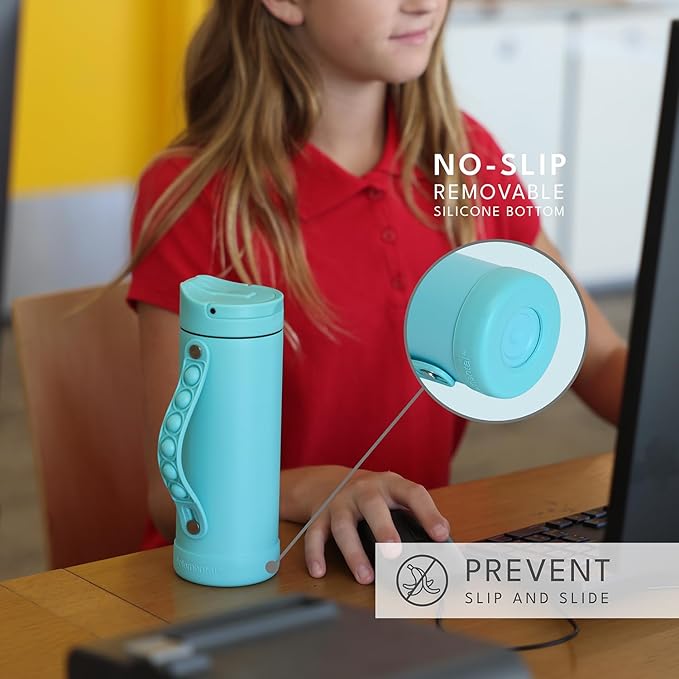 Elemental Iconic Kids Water Bottle for School - 100% Leak-Proof Insulated Water Bottles with Straw Lid & Pop-It Handle for Boys & Girls - Triple-Wall Insulated & BPA-Free, 14oz – Robin’s Egg - Bloomnest