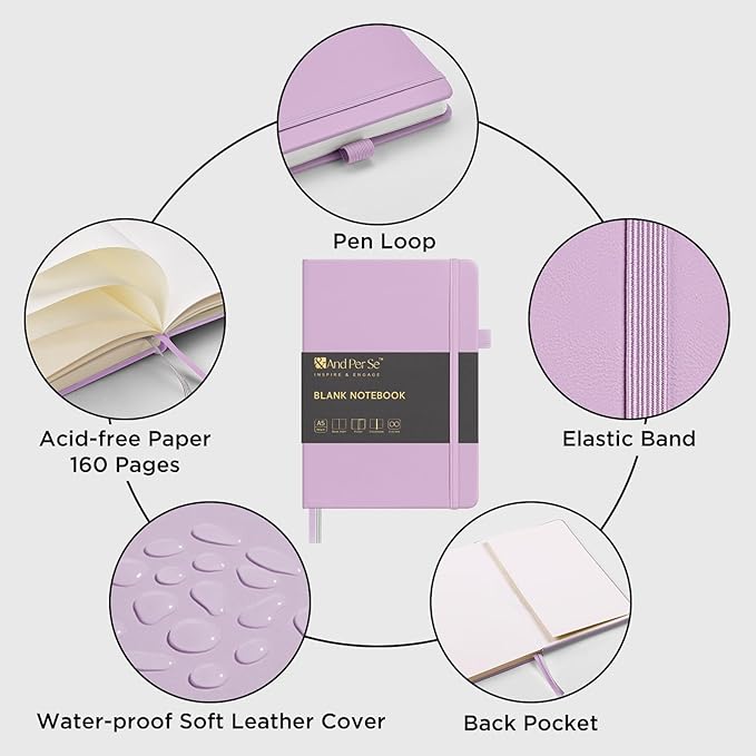 &And Per Se Blank Journal Notebook, 160 Pages, A5 5.7 x 8 inches 100 gsm Thick Paper Notebook Journals for Writing, Hardcover Notebook(1 Pack, Lavender) - Bloomnest