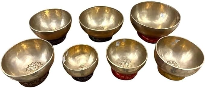 7 Chakra Singing Bowl Set – Tibetan Singing Bowl Set of 7 – Handcrafted Healing Bowls (5"–10") – Chakra Symbols with Lotus Flower Carving – Meditation & Sound Therapy Bloomnest