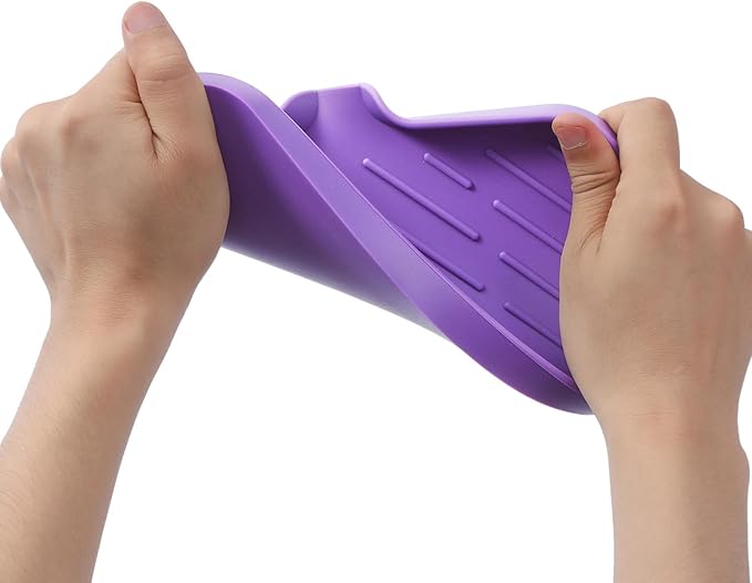 Silicone Bathroom Soap Dishes with Drain Spout-Bathroom and Kitchen Sink Organizer,Sponge Holder,Dish Soap Tray,Perfect for Dispenser,Scrubber,Bottle,Cup on Sink or Counter-Purple 9.6"×5.3" - Bloomnest