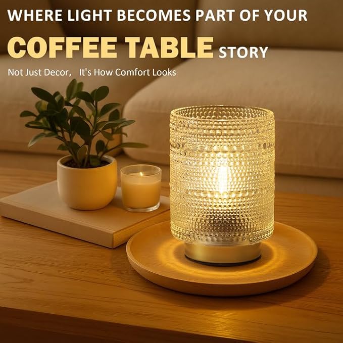 Shelf Decorative Aesthetic Lamp with Timer for Bedside/Coffee Table/Bookshelf Decor,Small Battery Operated Cordless Lamps with Warm Moody Lighting for Dorm/Office/ Patio/Entryway/Cubicle Decor(Clear) - Bloomnest