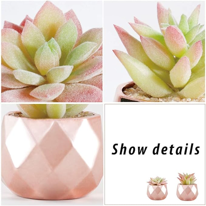 Tiita Artificial Faux Succulents in Pots, Mini Rose Gold Fake Plants for Women Desk, Small Realistic Faux Succulents for Home Office Accessories Window Sill Bathroom Bedroom, Rose Gold - Bloomnest