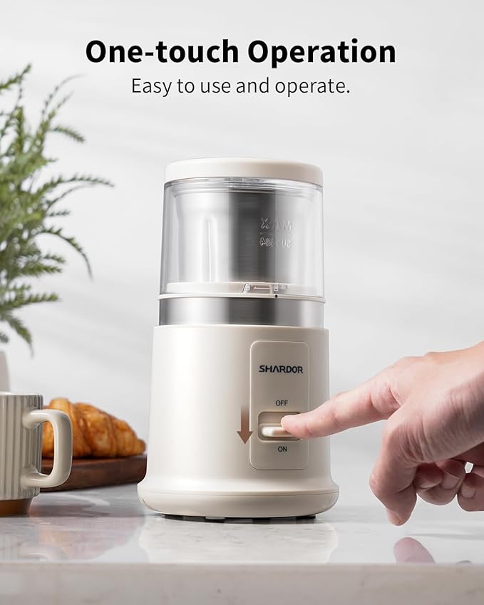 SHARDOR One Touch Coffee Grinder Electric, Spice, Herb, For Coffee Bean Spices and Seeds with 1 Removable Stainless Steel Bowl, Dry Grinder, White - Bloomnest