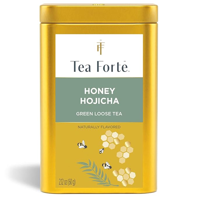 Tea Forte Honey Hojicha Premium Loose Leaf Caffeinated Green Tea Blend Canister, Makes 35-50 Cups