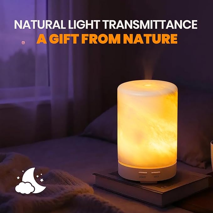 Koville White Marble Essential Oil Diffuser - Ultrasonic Aromatherapy & Humidifier with 2-Color LED Lights, 110ML Decorative Marble Aromatherapy Diffuser, Auto Shut-Off, Scent for Home, Office, Yoga