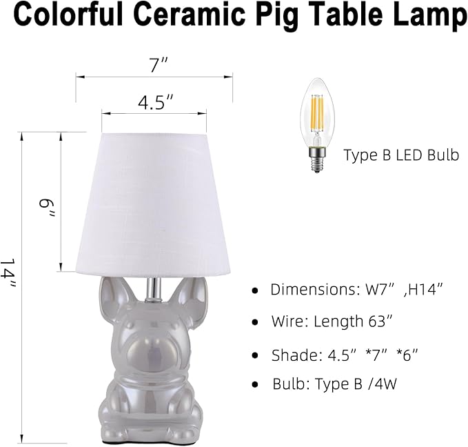 Set of 2 Ceramic Table Lamp, Puppy Shape Desk Lamp Cute Bedside Lamp for Nightstand, Living Room, Bedroom, Gifts for Kids Girls, 4W LED Bulb Included, Pearl - Bloomnest