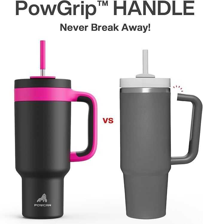 POWCAN 40 oz Tumbler with Handle, 2-in-1 Straw and Sip Lid, Leakproof, Dishwasher Safe, Insulated Stainless Steel Travel Coffee Mug, Keeps Cold for 34 Hours, Fits in Car Cup Holder (Berry) - Bloomnest